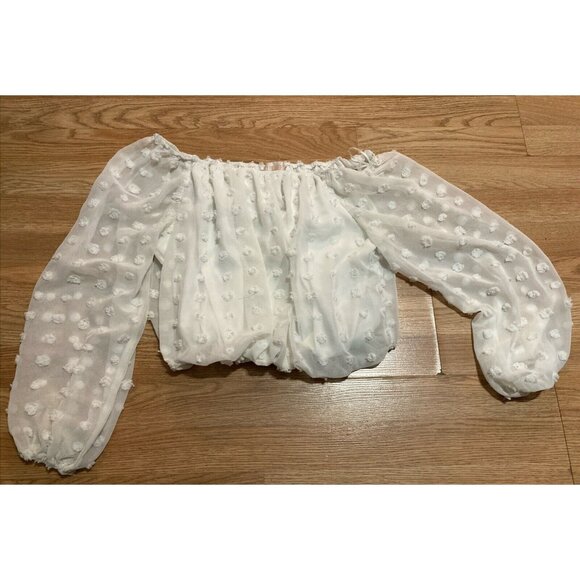 v Francesca's White Cropped Blouse Off Shoulder Top Rushed Small Audrey Parks - Picture 2 of 7